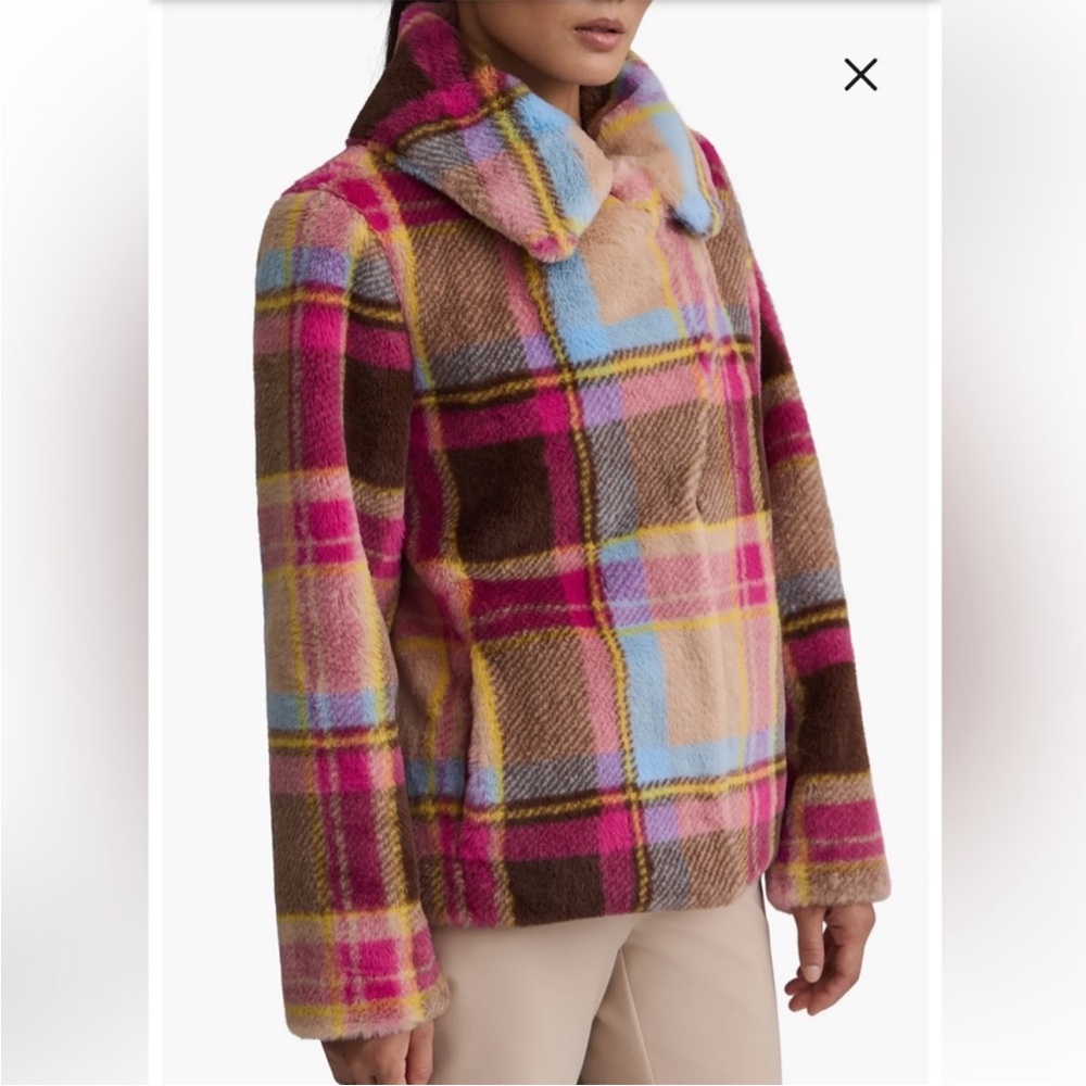 NVLT Multicolor Plaid Vegan Fur Teddy Jacket NWT - Picture 3 of 5